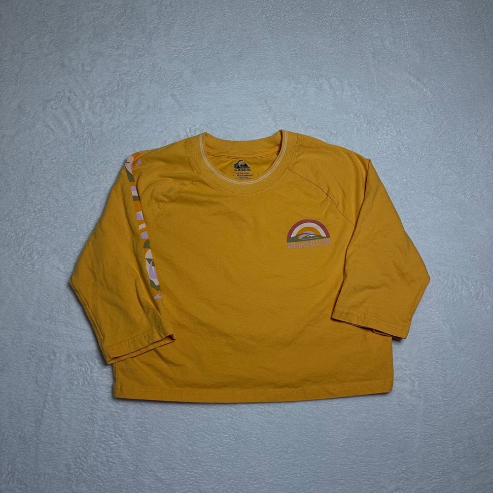 Quiksilver Women's Small Yellow Oversized Crop Bloc Long Sleeve T-Shirt Y2K Surf